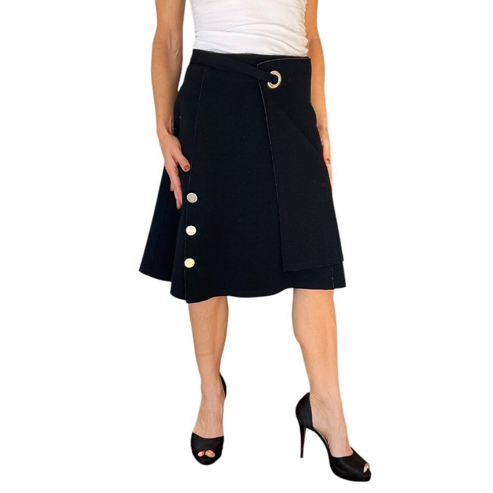 PROENZA SCHOULER BLACK WOOL FELT WRAP LAYERED SKIRT BELTED WOMEN'S SIZE 6